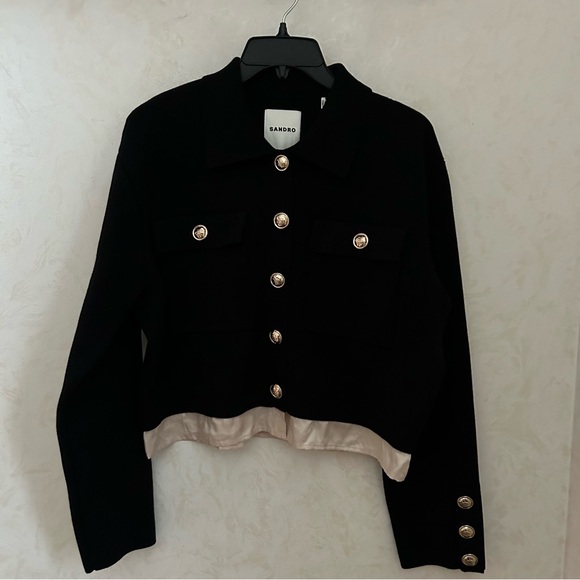 New Season SANDRO Haylo Layered Look Cardigan contrast hem size 36 - Picture 3 of 8